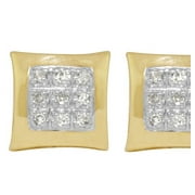 JEWELRY UNLIMITED Mens Ladies 10K Yellow Gold Pave Genuine Diamond Kite Stud Earrings .15ct 6mm