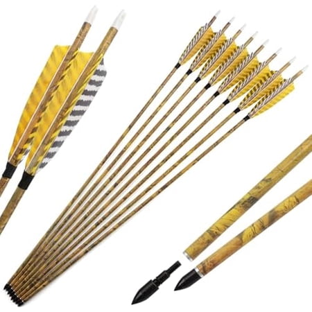 Archery Carbon Arrows 31 inches Camo Hunting Arrow with 5″ Turkey Feather Removable Tips for Compound Recurve Bow Practice Target Pack of 12$$Other
