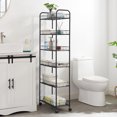 thumbnail image 3 of JRHRXXY 6 Tier Slim Rolling Cart,Metal Kitchen Cart with Lockable Wheels & Baskets,10" Narrow Storage Shelf for Kitchen,Bathroom,Laundry,Small Space, 3 of 10