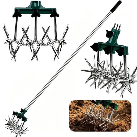 KoSoon Rotary Cultivator, Hand Tiller with Adjustable Stainless Steel Handle