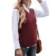 thumbnail image 2 of Oversized Sweater Vest for Women V Neck Sleeveless Solid Color Loose Pullover Sweater Dark Red S, 2 of 9