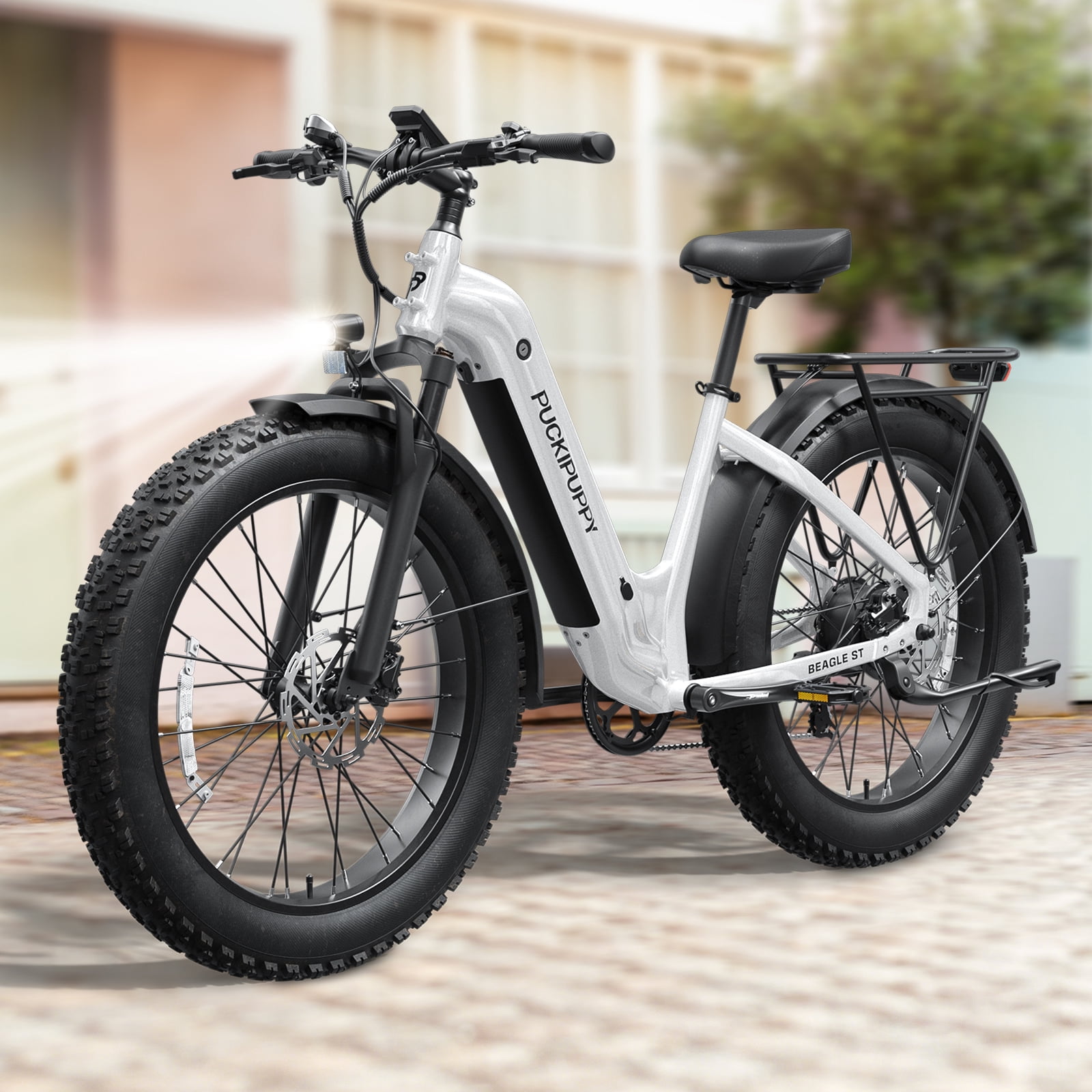 PUCKIPUPPY 960W Peak Electric Bike for Adults Step Through E-Bike 28mph Max Speed 60Miles Range 26" Fat Tire Electric Mountain Bike 48V 15AH Battery 7 Speed off-Road Ebike, Comply with UL2849 By SGS