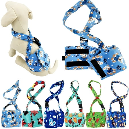 Pack of 6 Colors WASHABLE Dog Diapers for MALE Boy FLEECE Belly Band Reusable with SUSPENDER size X-Small (waist: 8