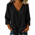 thumbnail image 3 of yoeyez Womens 3/4 Sleeve Length Tops Cotton Gauze V Neck Tshirts Casual Loose Fit Classic Tunic Tee Fall Fashion 2026 Going Out Top Black,XL, 3 of 6