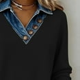 thumbnail image 2 of Trendy Long Sleeve Tops for Women with Denim Jean Patchwork Button Lapel V Neck Casual Spring Fall Sweatshirt (XL, Black), 2 of 6