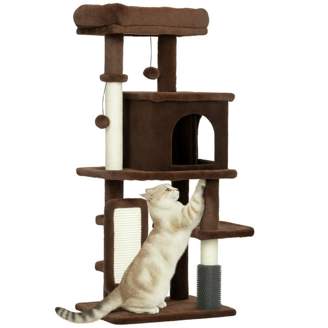 PawHut Arbre à Chat de 41 Pouces avec Poteaux à Griffer, Lit pour Chat, Condo, Brun