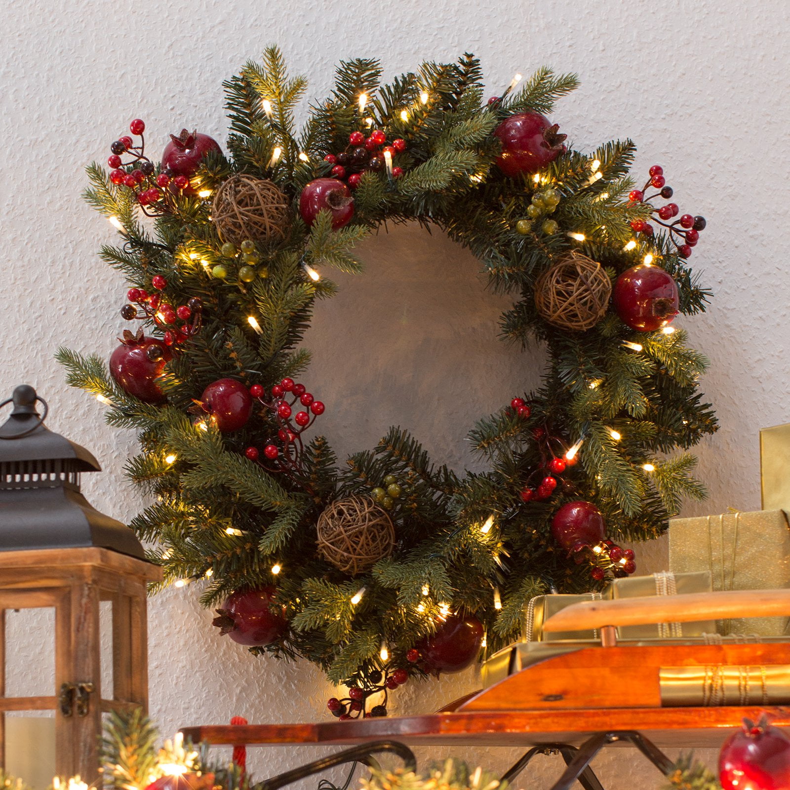 belham living pomegranate pine 24 in pre lit battery operated wreath walmartcom - Pre Lit Christmas Wreaths Battery Operated belham living pomegranate pine 24 in pre lit battery operated wreath walmartcom - Pre Lit Christmas Wreaths Battery Operated