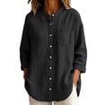 thumbnail image 3 of Aboser Cotton Linen Blouses for Women Dressy Casual Long Sleeve Shirts Button Down Blouse Classic Fitted Crewneck Tops Lightweight Lounging Shirt, 3 of 7