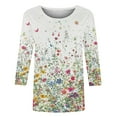 thumbnail image 4 of White Women's Short Sleeve T-shirt, Women'S Spring/Summer Round Neck Flower Print Loose Casual 3/4 Sleeve T Shirt,Women's Short sleeve T-shirt XXL, 4 of 5