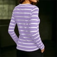 thumbnail image 4 of hoksml Women Contrast Trim V Neck Long Sleeve Striped T-Shirt Slim Stretch Casual Top for Office Daily All Season, 4 of 5