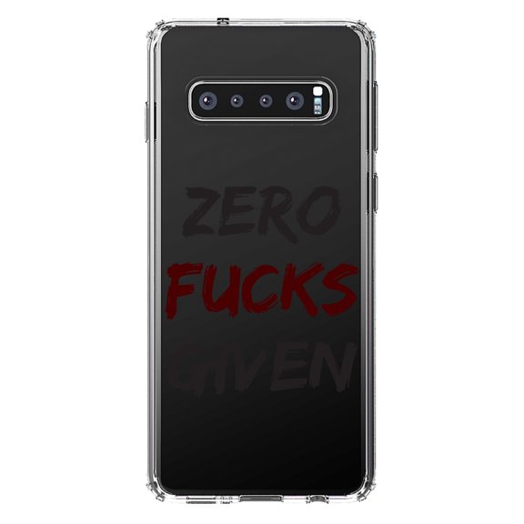 DistinctInk Clear Shockproof Hybrid Case for Samsung Galaxy S10 (6.1" Screen) - TPU Bumper Acrylic Back Tempered Glass Screen Protector - Zero F's Given