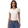 thumbnail image 3 of Camiseta QINSEN con cuello redondo, doble forro, manga corta, mujer, beige, 3 of 6