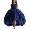 thumbnail image 5 of VNKIDY Girls Kids Solid Color Strapless Party Dress 3D Floral Applique Tulle Skirt With Bow Accent Princess Gown For Wedding Birthday Events Cute Dress, 5 of 7