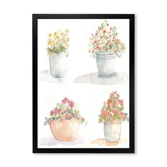Designart 'Abstract Four Outdoor Flower Pots' Traditional Framed Art Print