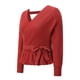 thumbnail image 5 of Txlixc Prendas de Punto de Estilo Suelto para Mujer, Jersey de Dobladillo con Volantes de Manga Larga con Cuello en V Profundo de Color Sólido Txlixc Moda, 5 of 7