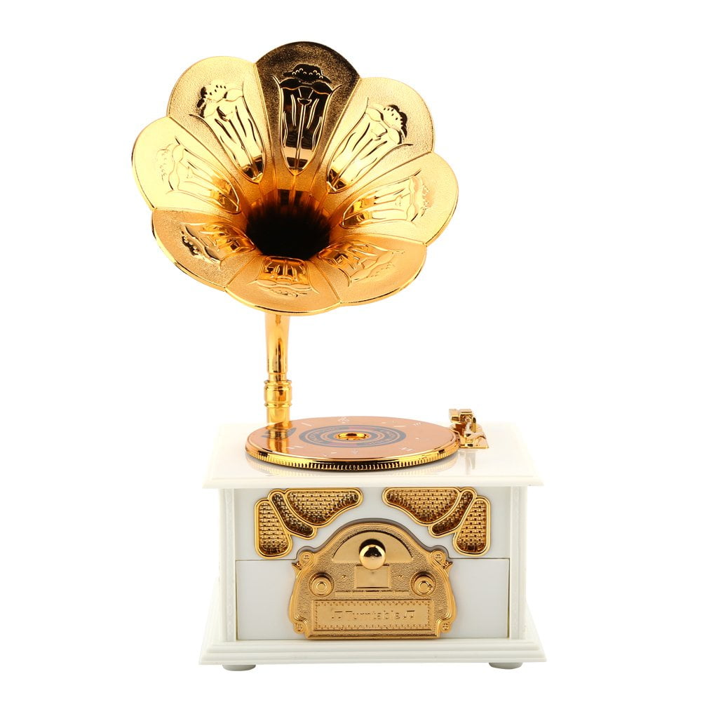 Wind up Music Box Vintage Look Music Box with Jewelry Box - Table