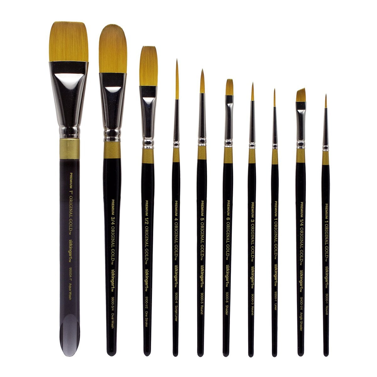 KINGART™ Original Gold, Golden Taklon Brushes, Set of 10