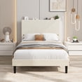 thumbnail image 2 of GloryStar Corduroy USB Charging Platform Bed, Adjustable Storage Headboard with Wooden Slat Support, No Box Spring Required, 2 of 7