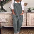 thumbnail image 6 of Yuwull Women Casual Loose Long Bib Pants Wide Leg Jumpsuits Baggy Cotton Rompers Overalls with Pockets Summer Linen Pants, 6 of 8