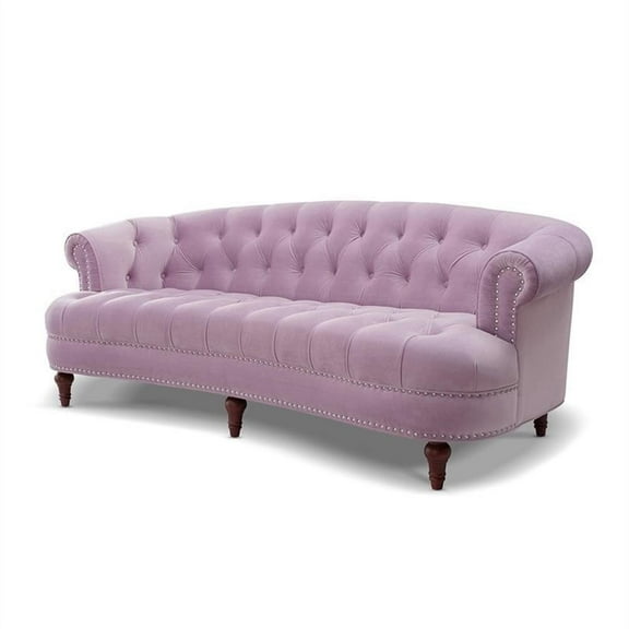 Maklaine Contemporary 84" Tufted Hardwood Sofa in Lavender