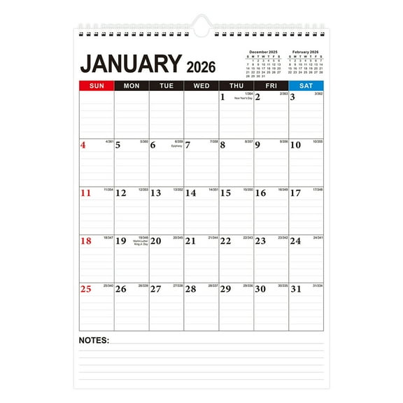 PLPPYFS 2026-2027 Wall Calendar - 2026-2027 Calendar, Jan.2026 - Jun.2027, 18 Monthly Calendar Large with Hanging Hook, 12" x 17", Ruled Blocks, To-do & Notes, Perfect Wall Calendar for Organizing