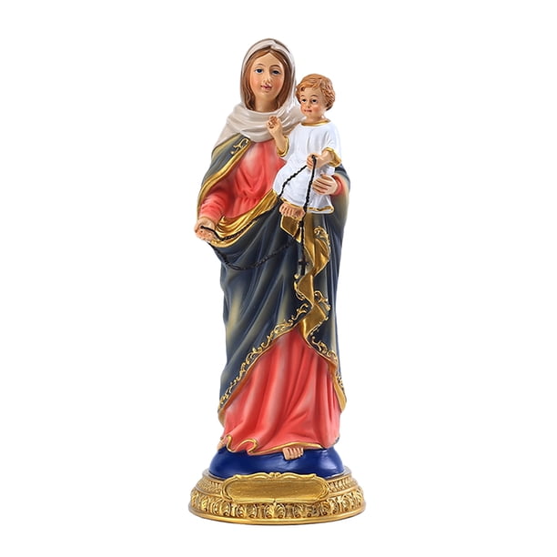 Adorno de María con bebé, estatua religiosa de resina, decoración de estatua de la Virgen María de escritorio