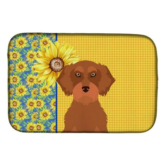 21 x 14 in. Summer Sunflowers Wirehair Red Dachshund Dish Drying Mat