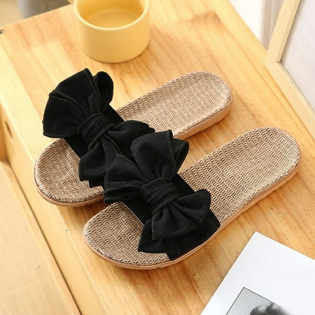 

〖Yilirongyumm〗 Black 36 Slippers For Women Fashion Summer Women Slippers Indoor And Outdoor Flat Bottom Lightweight Bow Beach Leisure