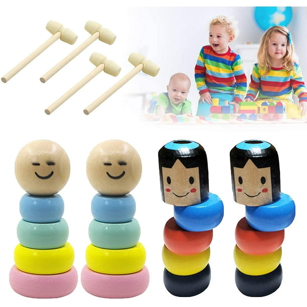 Figura de madera indestructible Juguete mágico Immortal Dharma Figura de madera mágica Figura de muñeca de madera Juguete mágico Juguete divertido Escenario Mágico Prop Regalos para niños y niñas (paquete de 2) Ormromra WMZL-619-2