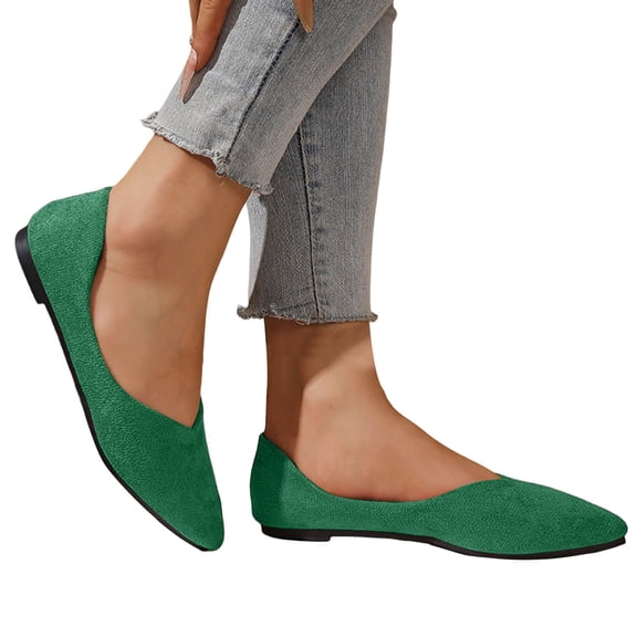 Women's Slip On Pointed Toe Ballet Flat Shoes Casual Suede Non Slip Dress Shoes Soft Sole Comfortable Barefoot Shoe Green Size 8