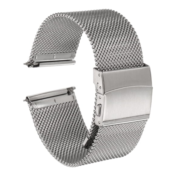Uxcell Stainless Steel Mesh Watch Band Quick Release Metal Watch Strap Adjustable Fold Clasp Replacement Bands Silver Tone 24mm