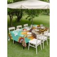thumbnail image 4 of Outdoor Tablecloth with Umbrella Hole for Patio/Picnic/Party/Camping, Welcome Waterproof Table Cloth Rectangle Table Cover Washable, Summer Sunflowers Bohemia Floral Country Teal Green (60"x 84"), 4 of 8