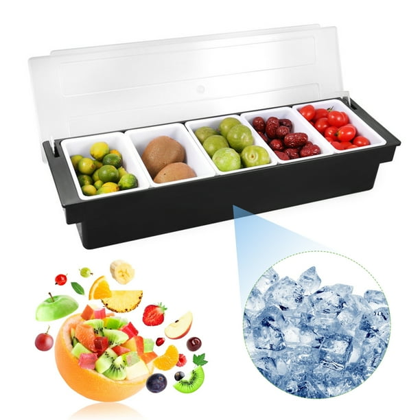 Chilled Condiment Server w/Lid, Ice Cooled Buffet Bar Caddy Salad Fruit