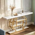 thumbnail image 2 of Fnova 70.9" Modern Console Table, Gold & White Faux Marble Extra Long Entryway Table, 4-Tier Narrow Sofa Table for Living Room, Hallway, Entrance, 2 of 14