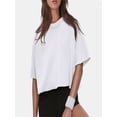 thumbnail image 2 of Women Cropped T-Shirts Drop Shoulder Round Neck Crop Tops Casual Summer Solid Color Basic Tees, 2 of 5