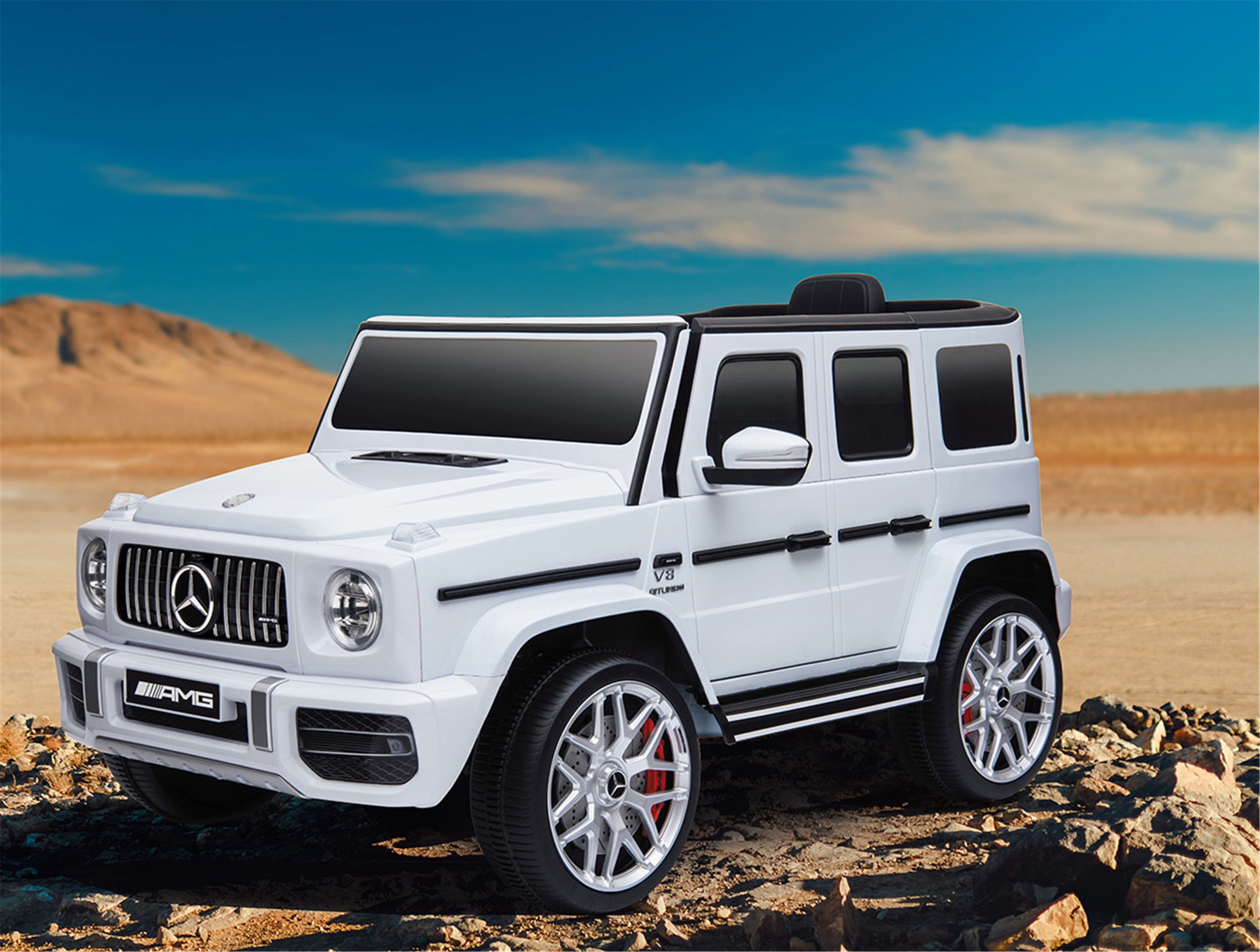 Mercedes-Benz G63 Kids 12V Electric Ride On Car With Remote Control, LED Lights, Spring Suspension,maximum load capacity of 66 lbs and features overall dimensions of 42 x 24.5 x 21.3 inches