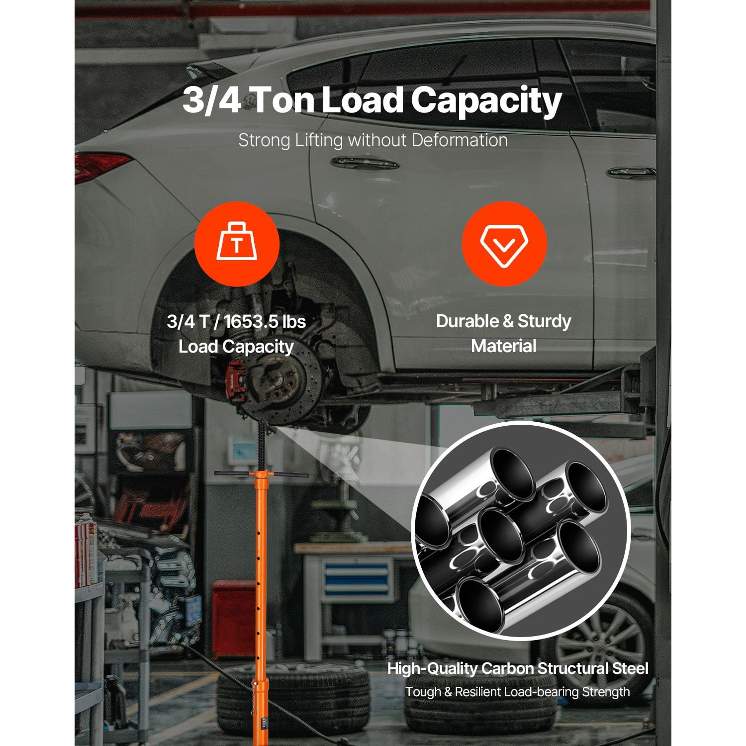3/4 Ton Underhoist Support Stand, Lifts 38.4-75.4 in, Bearing Spin Handle & Self-Locking Screw, Two Wheels for Vehicle Components