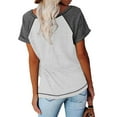 thumbnail image 2 of Langwyqu Womens Henley V Neck Raglan Short Sleeve Color Block T Shirts, 2 of 3