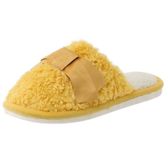 CBGELRT House Slippers for Women Indoor Bedroom Fuzzy Slipper Cute Bowknot Slip-on Non Skid Slides Winter Couples Shoes Yellow Size 37
