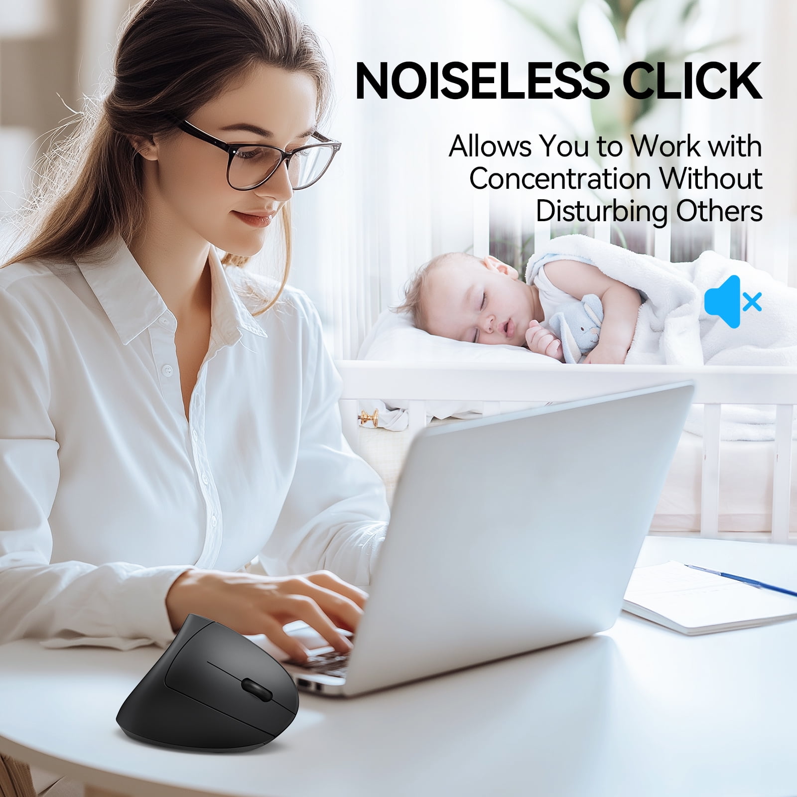TECKNET Ergonomic Mouse, Wireless Bluetooth Vertical Mouse, 4800 DPI Optical Tracking, 6 Adjustable DPI, Quiet Clicks, 2.4GHz with USB A Receiver, 12 Months Battery, 6 Buttons, Wide Compatibility