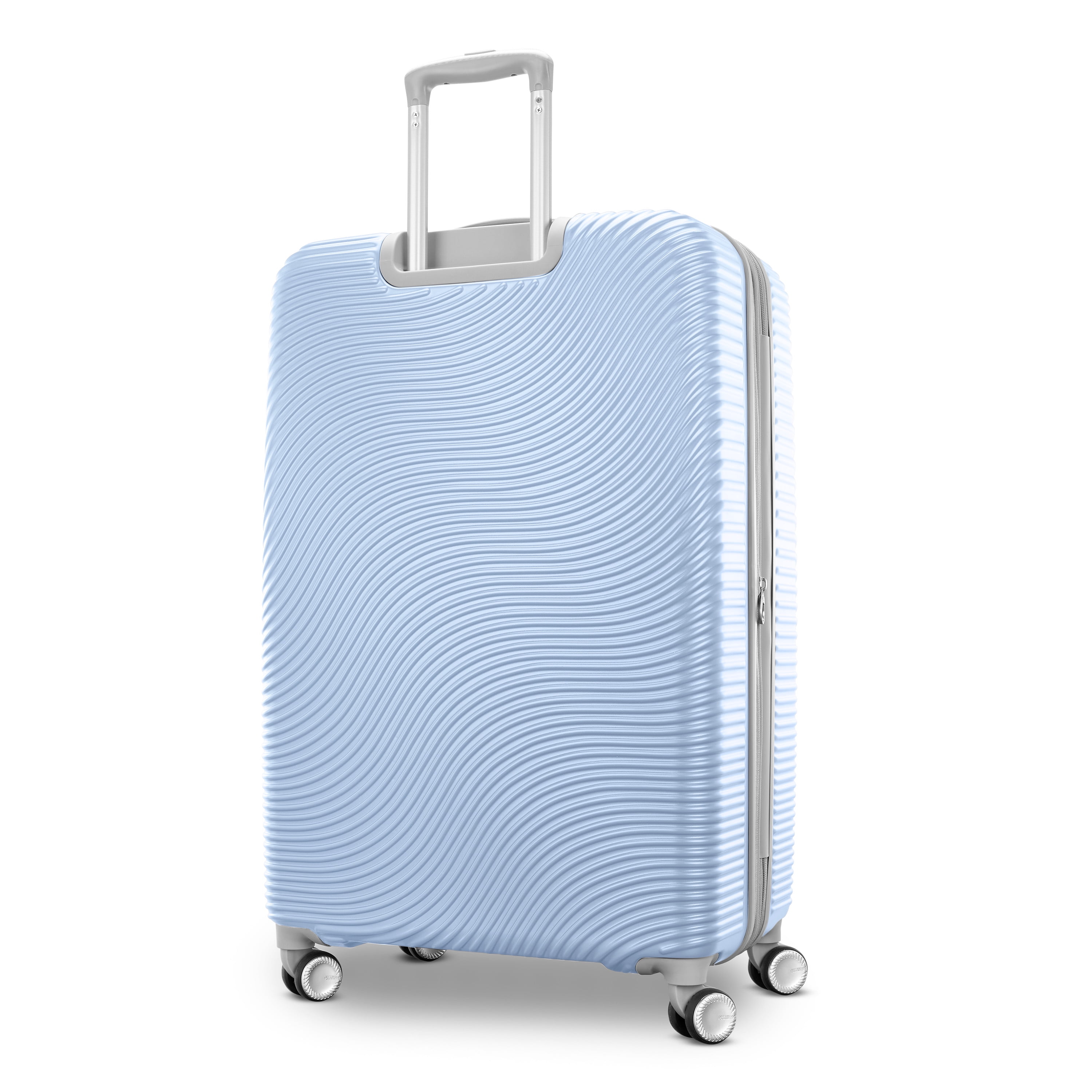 American Tourister Color Waves Large Checked Expandable Luggage Suitcase with Spinner Wheels, Icy Blue
