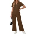 thumbnail image 2 of Fantaslook Two Piece Lounge Sets for Women Vacation Travel Outfits Dressy Casual V Neck Short Sleeve Tops Wide Leg Pants Fashion Outfits, 2 of 8