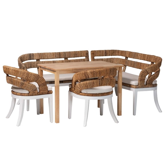 bali & pari Ubud Dining Nook Set with Wood Table Bench and Chairs 5 Piece