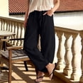 thumbnail image 2 of TQWQT Womens Linen Pants Drawstring Wide Leg Pants Elastic Waist Loose Cropped Trousers Lightweight Casual Beach Vacation Loungewear with Pockets Black M, 2 of 6