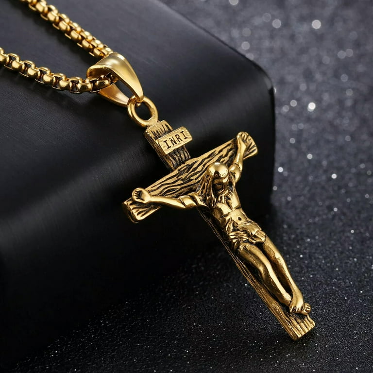 QQTDFG Stainless Steel Gold Black Jesus Cross Pendant