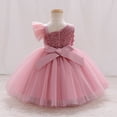 thumbnail image 4 of IDOPIP Toddler Flower Girl Dress Wedding Pageant Sparkle Sequin 3D Flowers Dress Asymmetric Shoulder Birthday Formal Tutu Dresses Party Gown 18-24 Months Dusty Pink, 4 of 9
