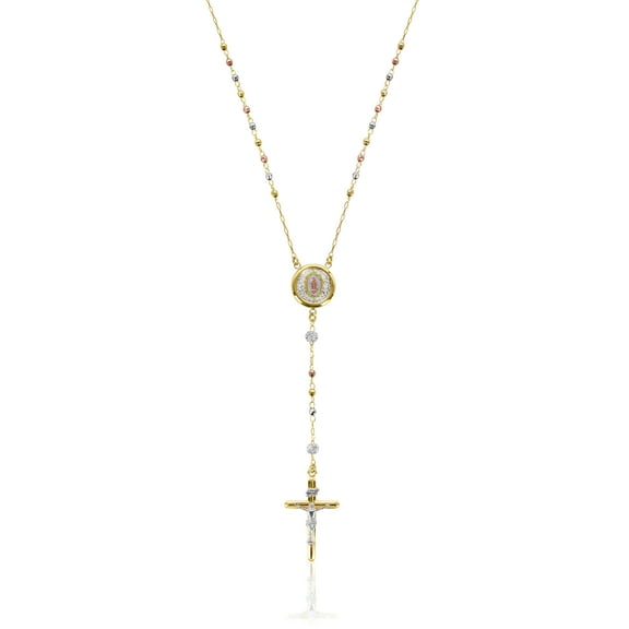 Brilliance Fine Jewelry 18K Gold Plated Sterling Silver Crystal Rosary Tri-Color Necklace 24"