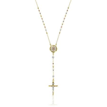 Brilliance Fine Jewelry 18K Gold Plated Sterling Silver Crystal Rosary Tri-Color Necklace 24"