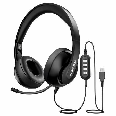 Mpow 224 USB Headset/ 3.5mm Computer Headset, Noise Cancelling Headset with Retractable Microphone, Foldable PC Headphones for Skype, Webinar, Phone, Call