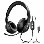 Mpow 224 USB Headset/ 3.5mm Computer Headset, Noise Cancelling Headset with Retractable Microphone, Foldable PC Headphones for Skype, Webinar, Phone, Call Center